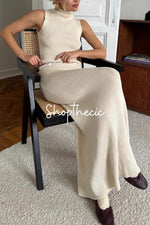 Sleeveless turtleneck knitted vest bodycon maxi skirt set