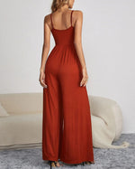 Solid Color Camisole Button-up Top Wide-leg Jumpsuit