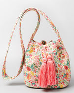 Sac seau en toile à franges imprimé bohème