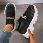 Metal chain thick breathable fly knit sneakers