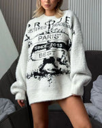 Cozy Round neck letter mid-length pullover sweater