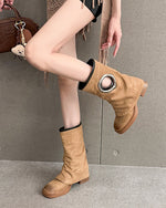 Bottes Martin à talons en daim à semelles épaisses et découpes latérales