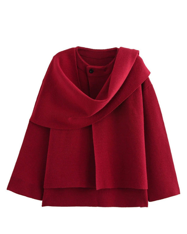 Parisian Boulevard Asymmetric scarf cropped knitted jacket
