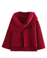 Parisian Boulevard Asymmetric scarf cropped knitted jacket