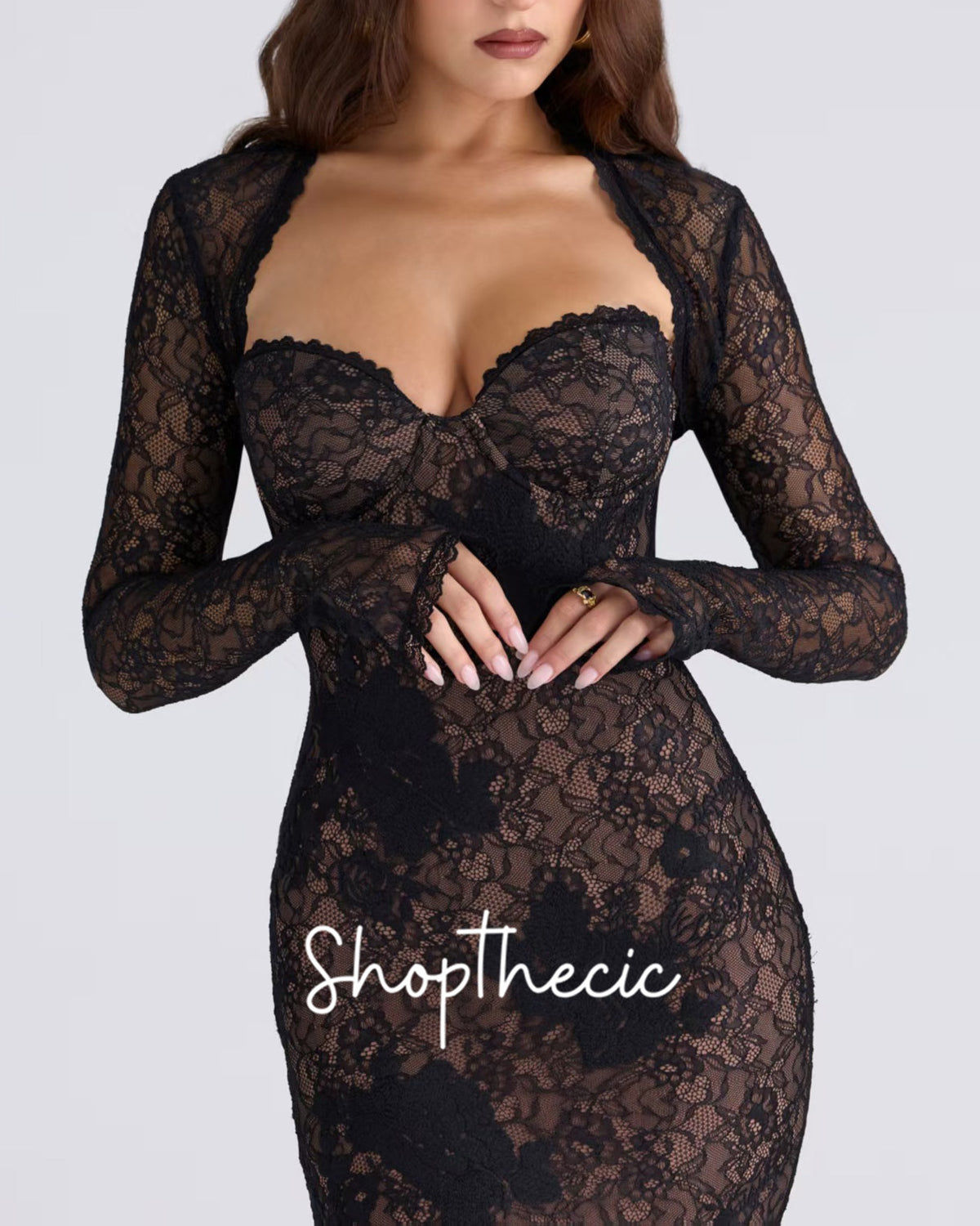 Hollow-out lace vest strapless bodycon long back slit dress two-piece set