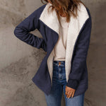 Langärmlige Thermojacke aus Wildleder und Lammwolle mit Revers