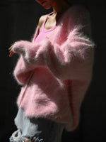 Plush Loose Long Sleeve V-neck Buttoned Cardigan