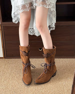 Maillard Western Cowboy-Ritterstiefel mit Schnürung und spitzer Zehenpartie bis zur Mitte der Wade