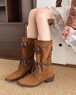 Maillard Western Cowboy-Ritterstiefel mit Schnürung und spitzer Zehenpartie bis zur Mitte der Wade