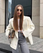 Vermont Village Double-breasted beige woolen suit jacket