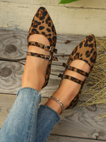 Mocassini piatti in pelle scamosciata leopardata a doppio petto