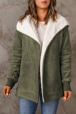 Langärmlige Thermojacke aus Wildleder und Lammwolle mit Revers