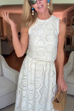 Ärmelloser, bestickter Rockanzug, lässiger, lockerer Urlaubs-Zweiteiler