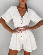 White cotton buttons short sleeved romper