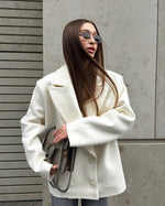 Vermont Village Double-breasted beige woolen suit jacket