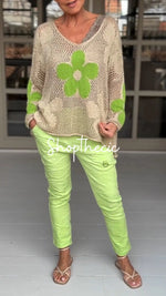 V-neck floral openwork knit cover-up