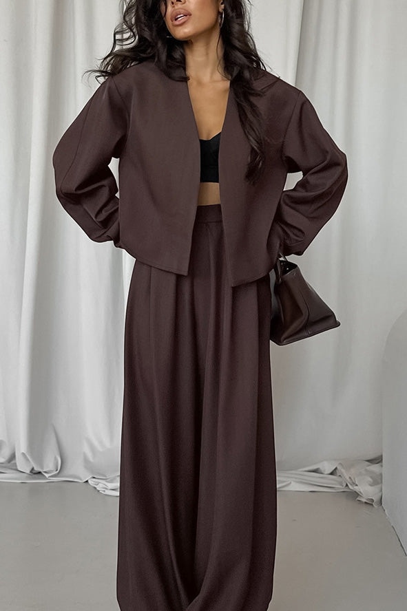 Simple V-neck top and loose trousers two-piece suit