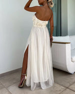 Off-shoulder tube top mesh slit tutu dress