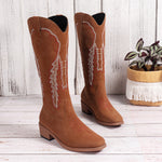 Bottines chevalier brodées à talons épais