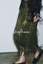 Tassel cuffs Shirt and sequined tassel skirt Two-piece set