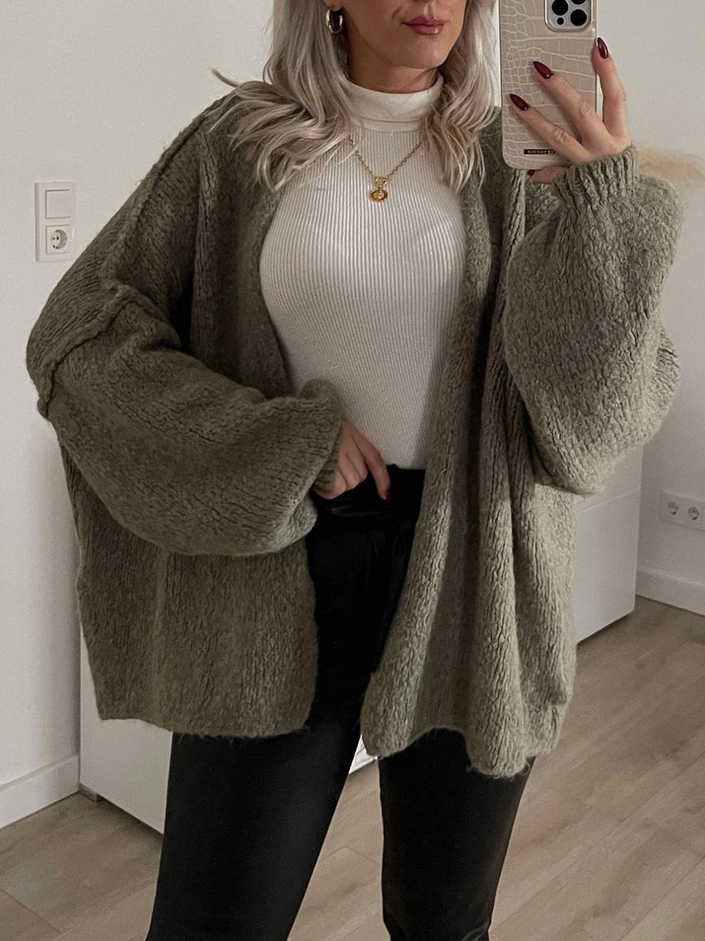 Dusk Till Dawn Loose solid color mid-length knitted cardigan