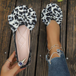 Round toe leopard print bow low heel shoes