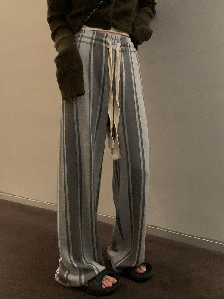 Striped knitted wide-leg pants