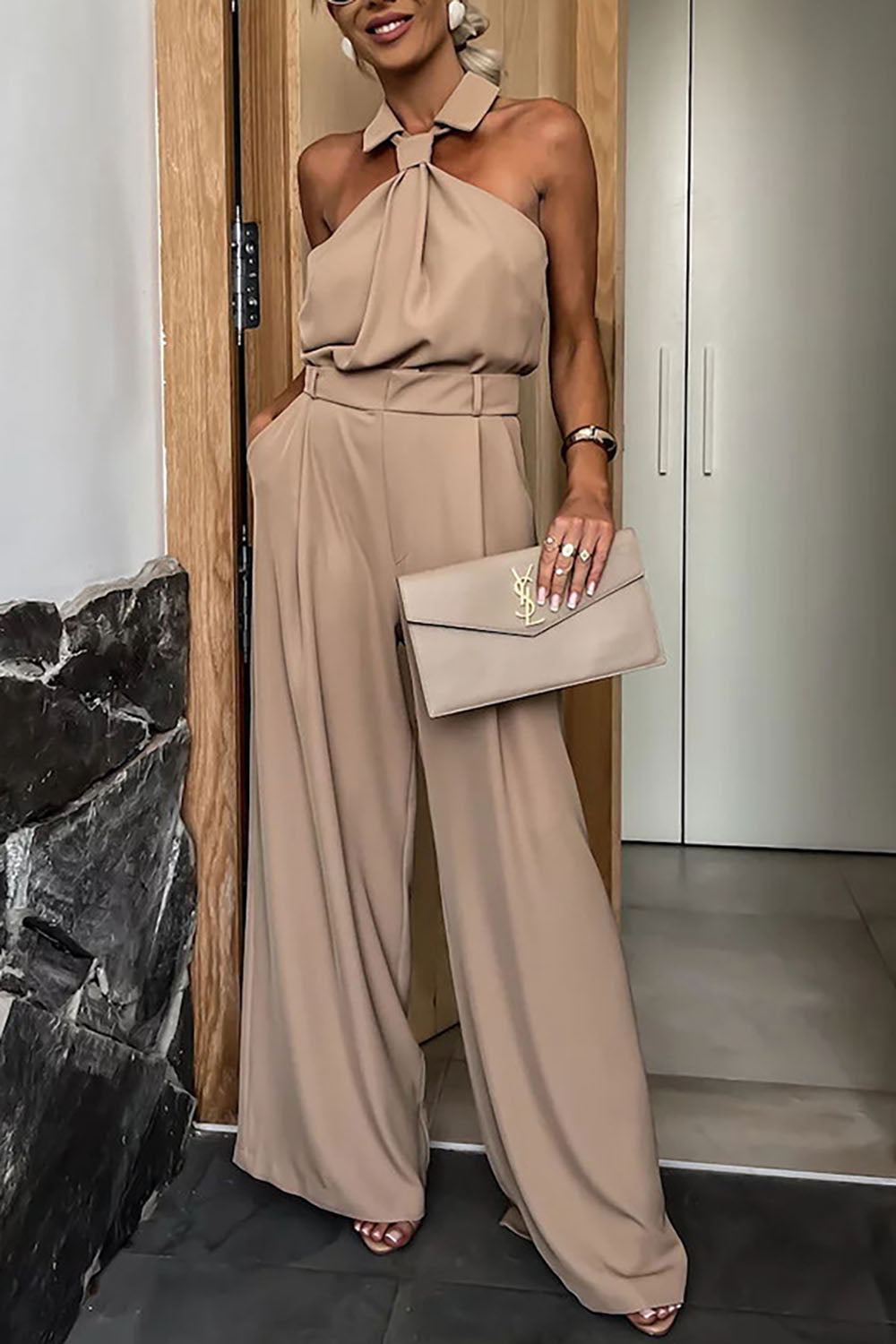 Unique Neckline Design Sleeveless Jumpsuit