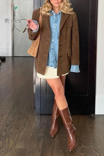 Old Hollywood Glam suede midi jacket