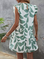 Floral Ruffle Sleeves Round Neck Loose Fit Dress