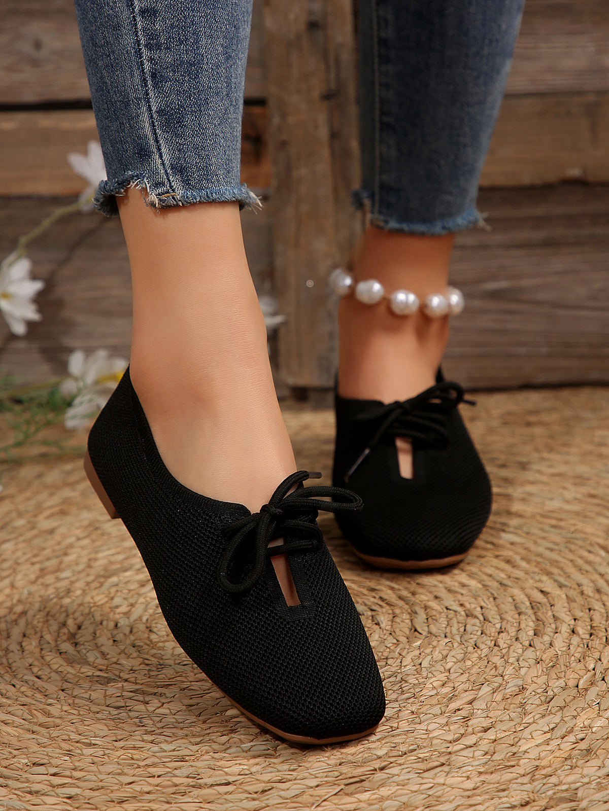 Mesh breathable round toe lace-up flat shoes