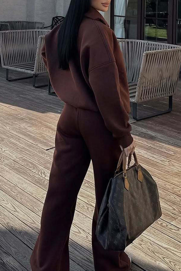 Thrifted Vibes half-open pullover sweatshirt and pants two-piece set