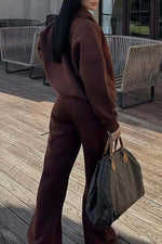 Thrifted Vibes half-open pullover sweatshirt and pants two-piece set