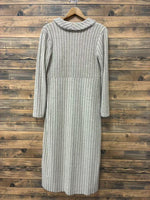 Long Knitted Jacket and Plaid Slip Dress Two-Piece Set