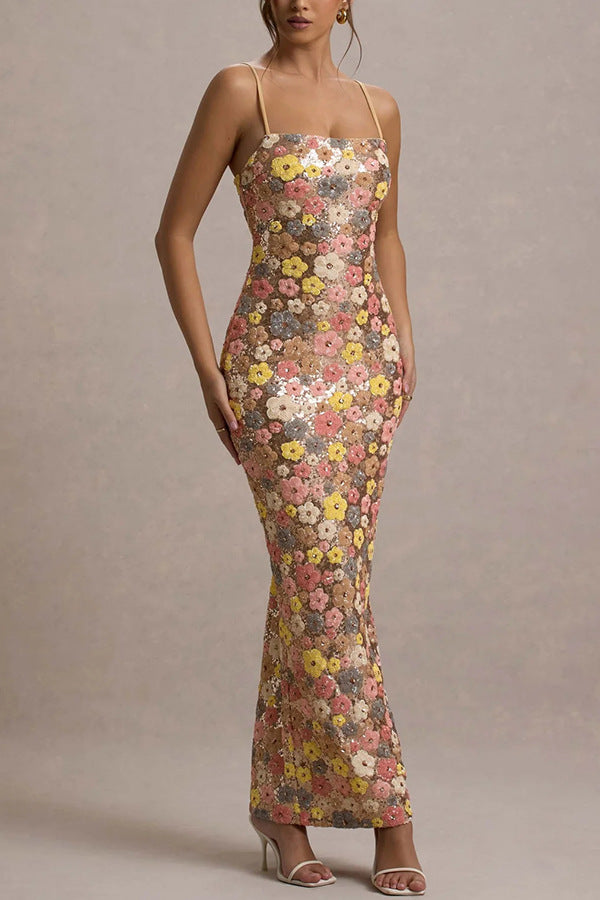 Luxury strapless sequined embroidered hip dress