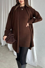 Solid color sleeveless round neck dress knitted cardigan two-piece set