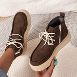 Suede mid-cut flat sneakers
