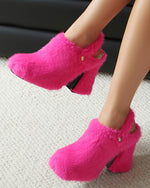 Chunky heeled platform furry shoes