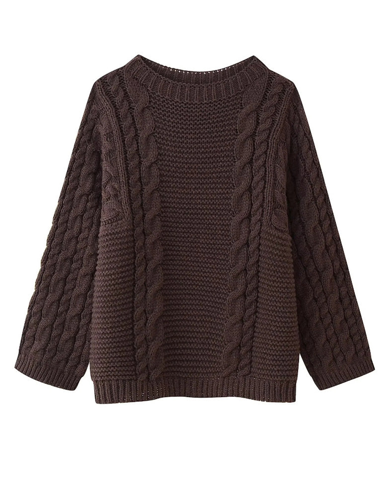 Golden RhineRound neck bell sleeve knitted loose sweater