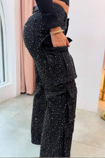 Rhinestone Multi-Pocket Cargo Jeans