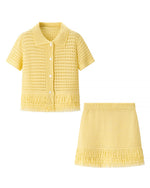 Tassel Short-Sleeved Knit Jacket High-Waisted Miniskirt Set
