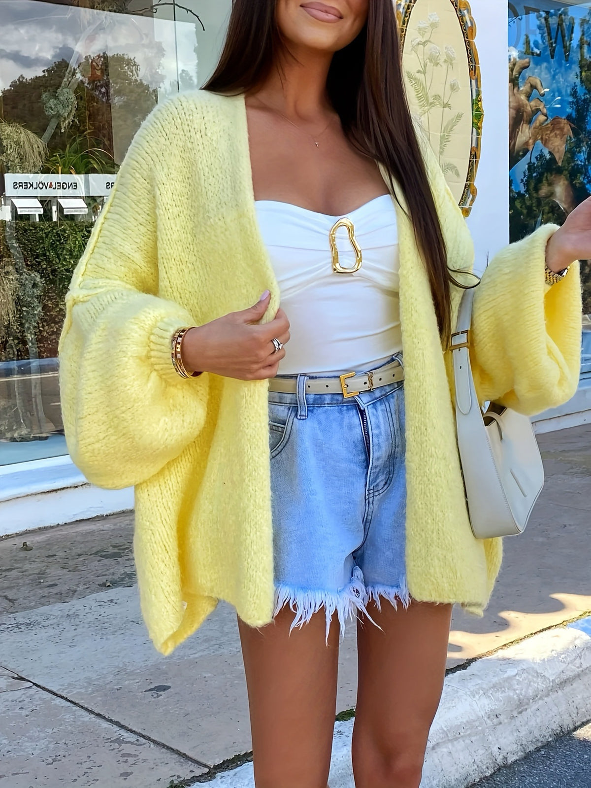 The Softest Shrug Lantern-sleeved knitted cardigan jacket