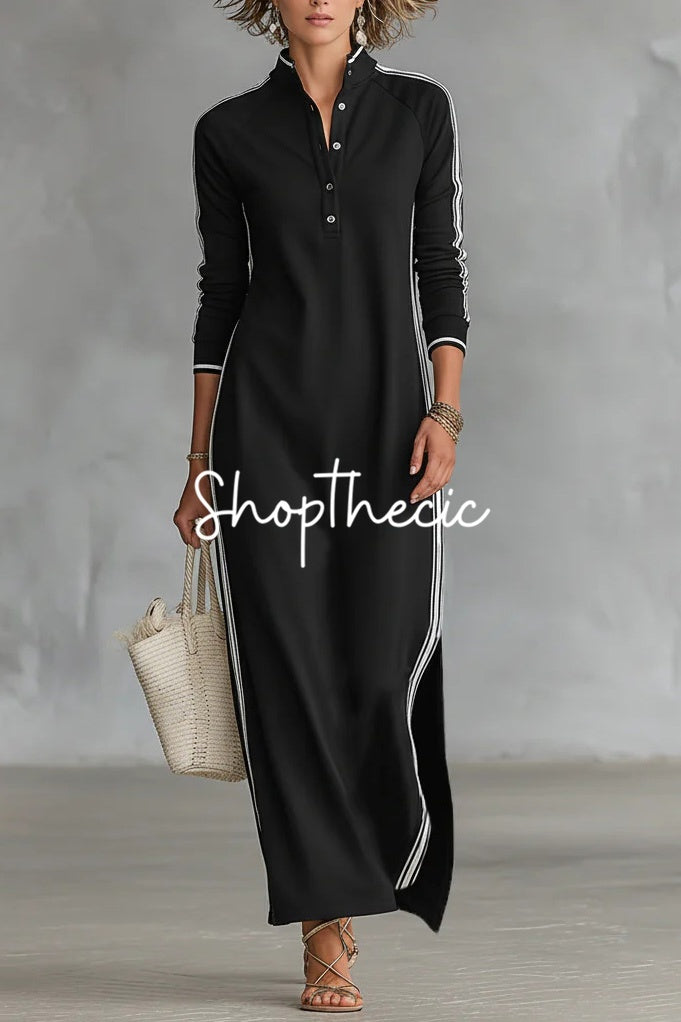 Minimalist White-trimmed Button-down Collar Sweatshirt Dress