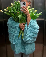 Golden RhineRound neck bell sleeve knitted loose sweater