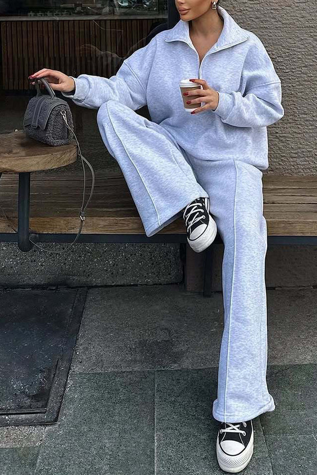 Thrifted Vibes half-open pullover sweatshirt and pants two-piece set
