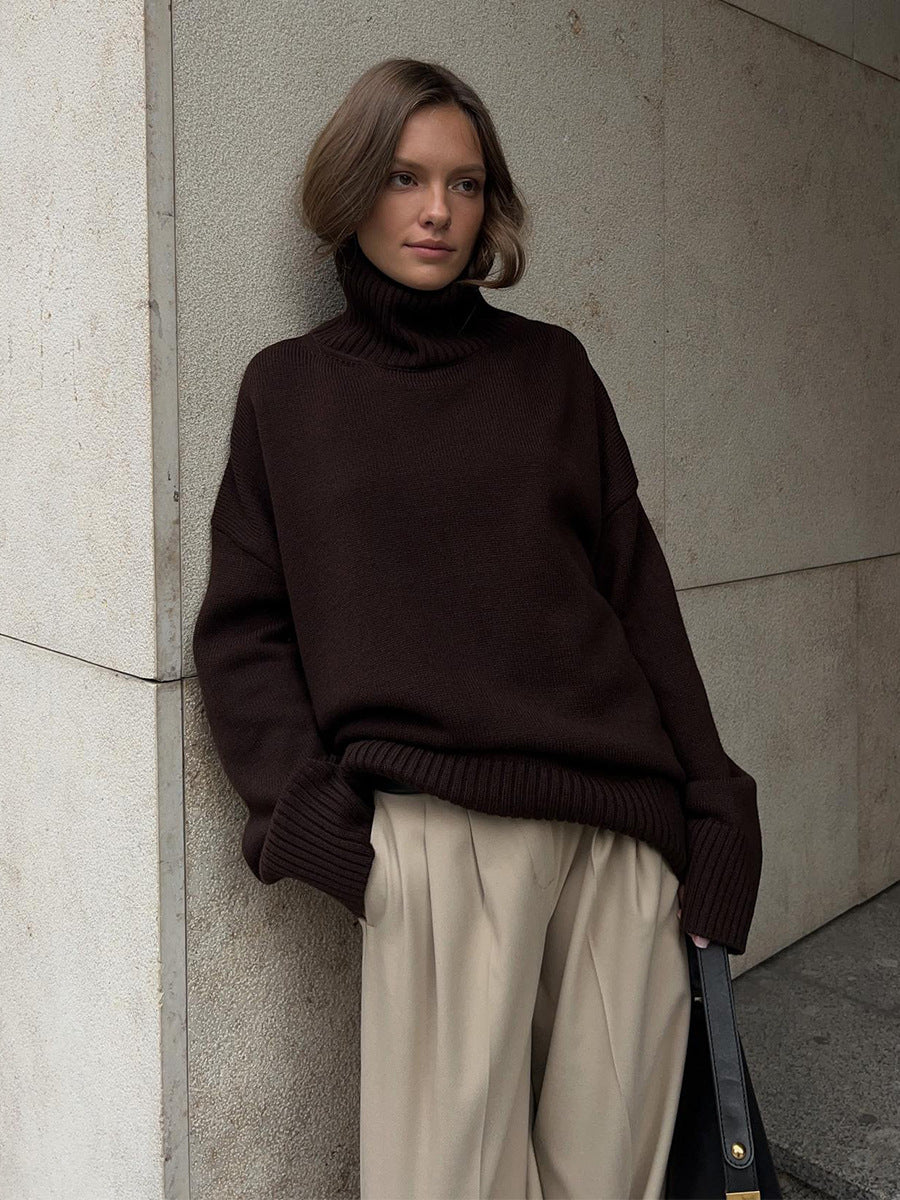 Cozy Solid color turtleneck knitted pullover loose sweater