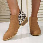 Suede leopard print paneled back zip booties