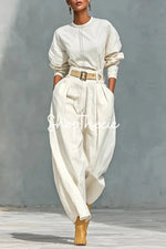 White loose top and harem wide-leg pants two-piece set