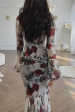 Romantisches Langarm-Maxikleid mit Blumendruck