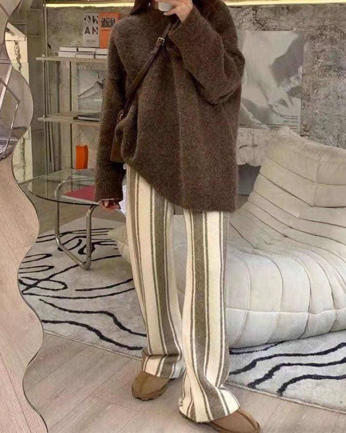 Striped knitted wide-leg pants